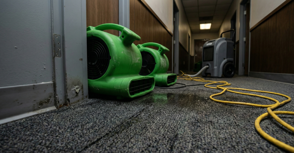 water damage restoration pineville commercial drying equipment setup